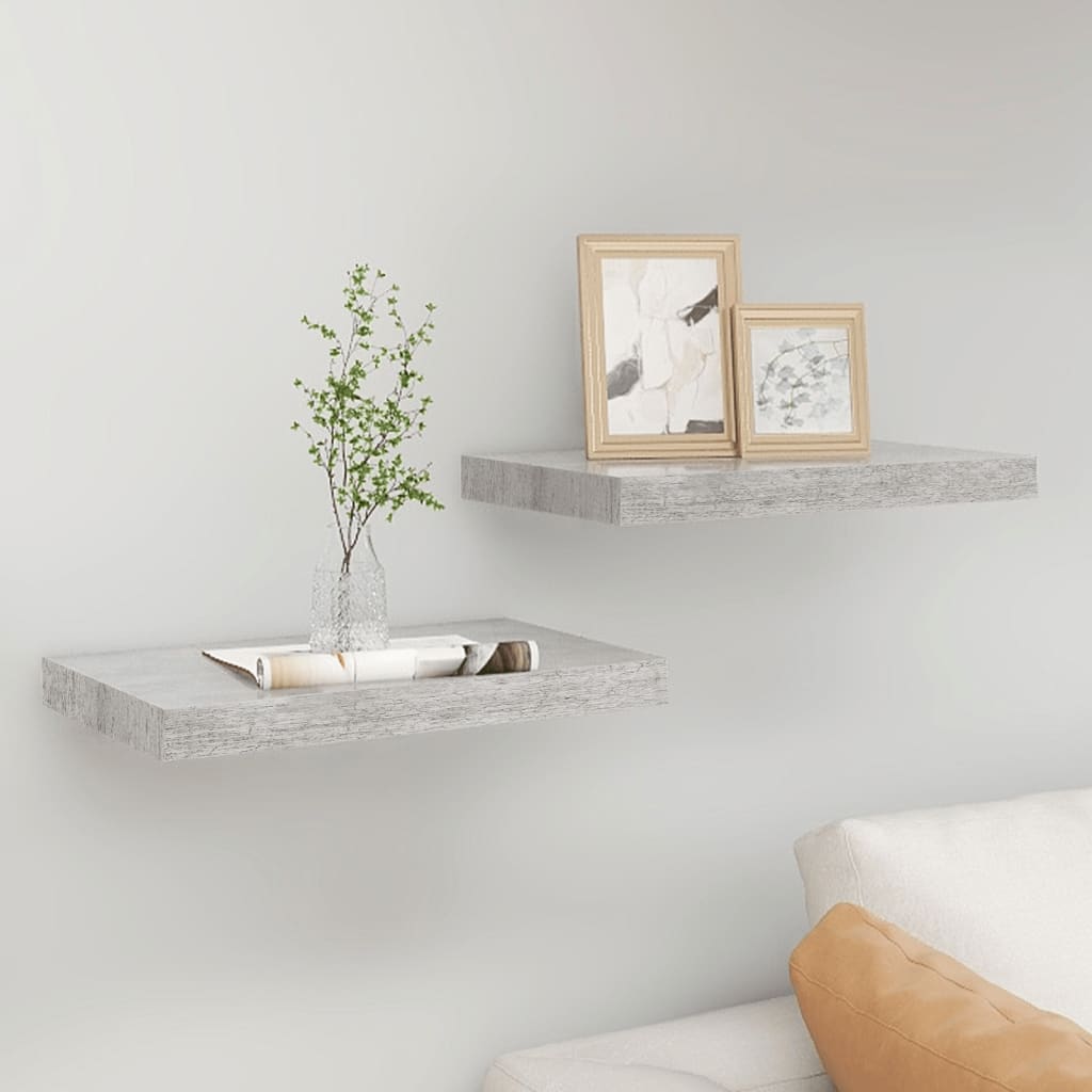 vidaXL Floating Wall Shelves 2 pcs Concrete Gray 15.7"x9.1"x1.5" MDF