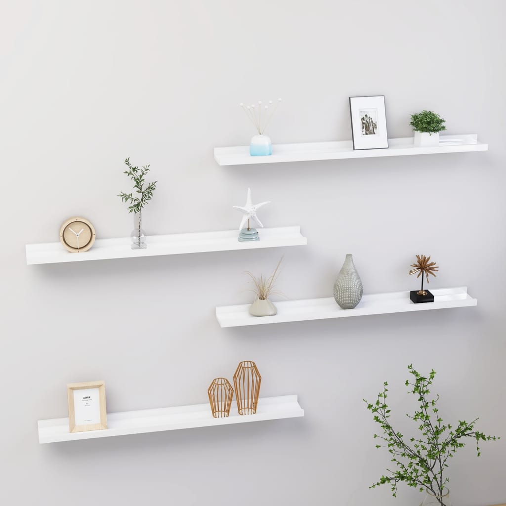 vidaXL Wall Shelves 4 pcs High Gloss White 31.5"x3.5"x1.2"