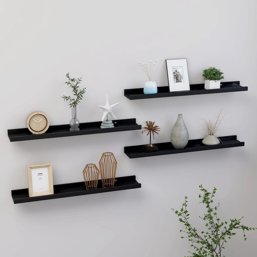 vidaXL Wall Shelves 4 pcs Black 23.6"x3.5"x1.2"