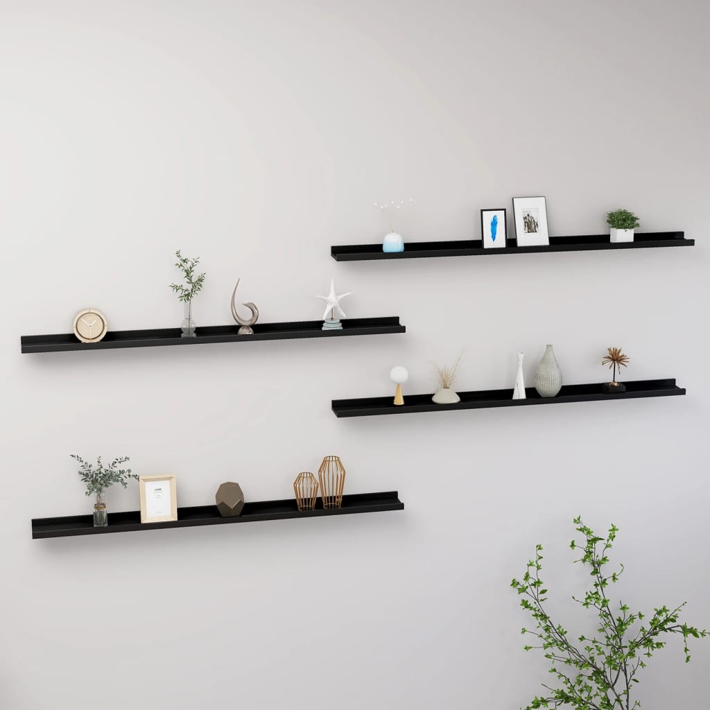 vidaXL Wall Shelves 4 pcs Black 45.3"x3.5"x1.2"