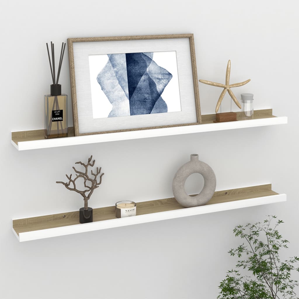 vidaXL Wall Shelves 2 pcs White and Sonoma Oak 31.5"x3.5"x1.2"