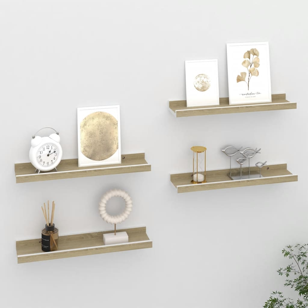 vidaXL Wall Shelves 4 pcs White and Sonoma Oak 15.7"x3.5"x1.2"