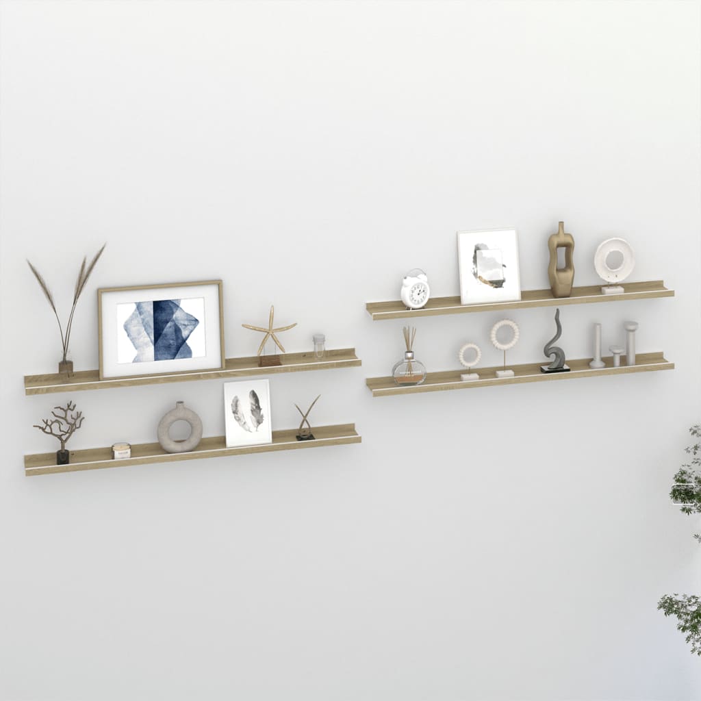 vidaXL Wall Shelves 4 pcs White and Sonoma Oak 39.4"x3.5"x1.2"