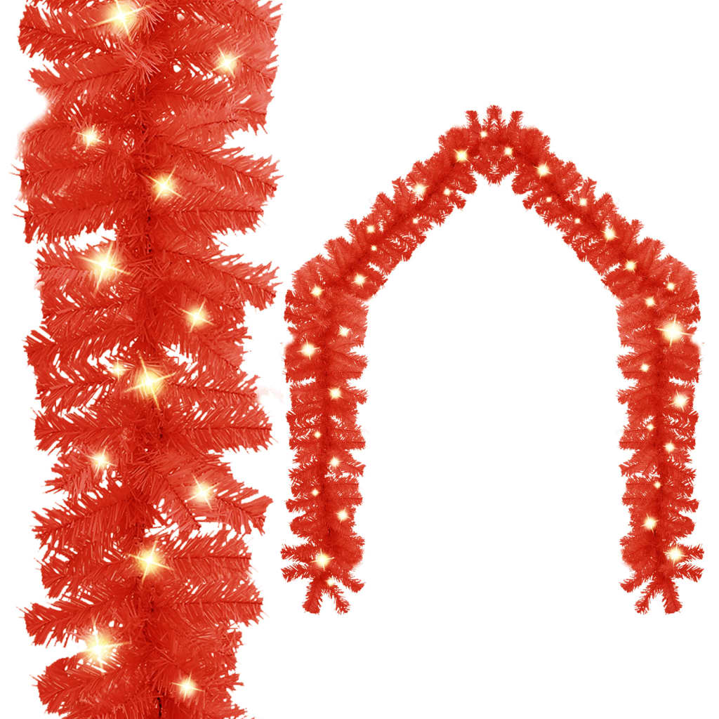 vidaXL Christmas Garland with LED Lights 197" Red