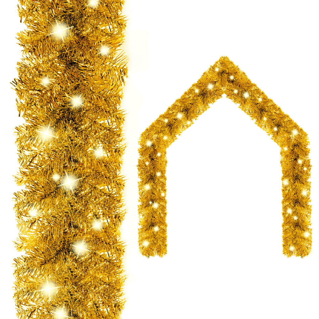 vidaXL Christmas Garland with LED Lights 197" Gold