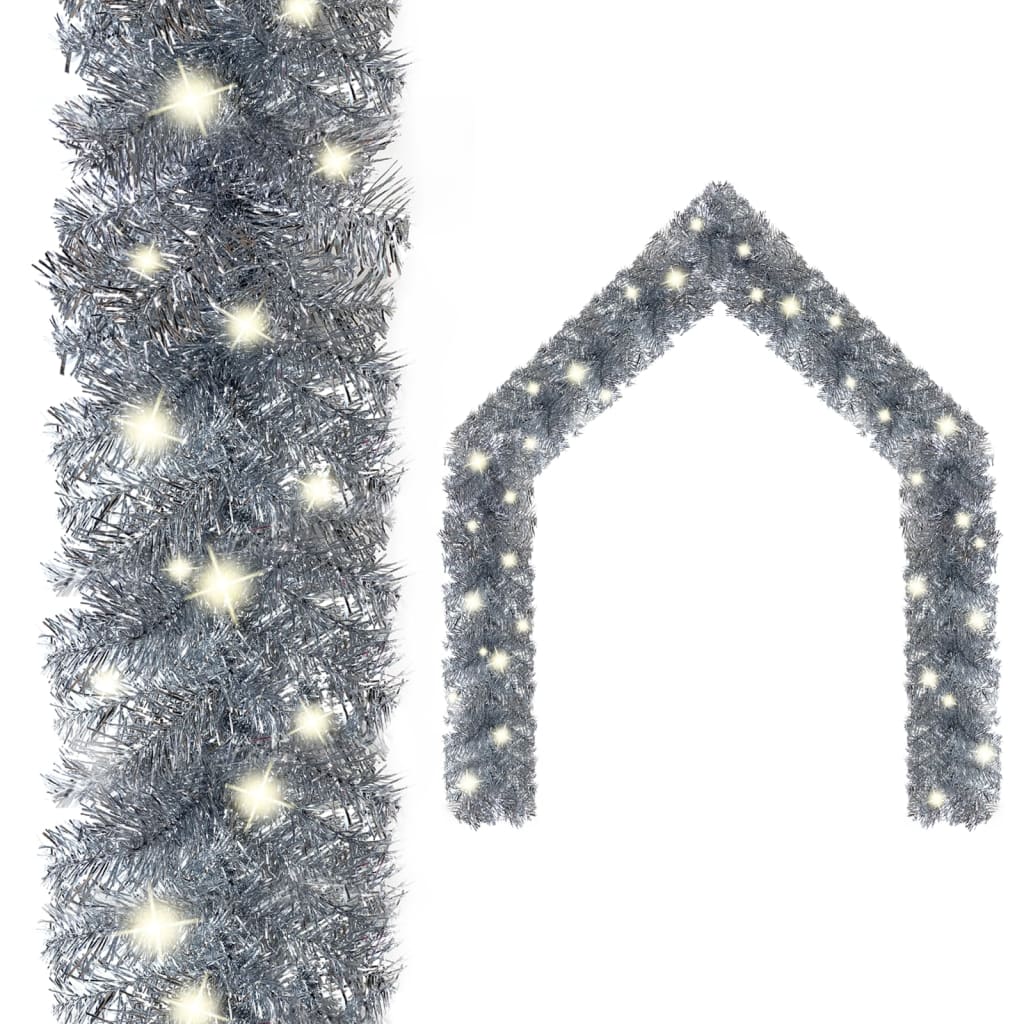 vidaXL Christmas Garland with LED Lights 197" Silver