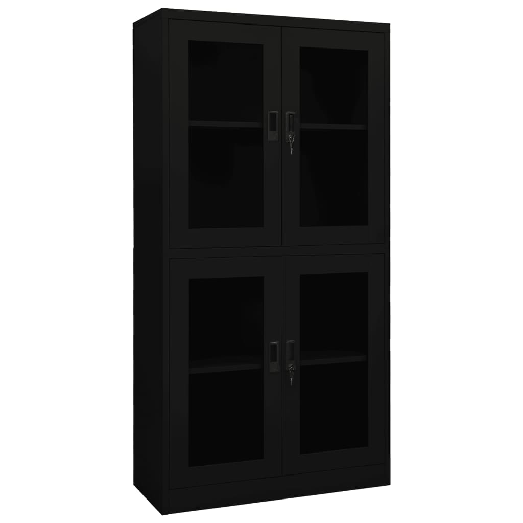 vidaXL Office Cabinet Black 35.4"x15.7"x70.9" Steel and Tempered Glass