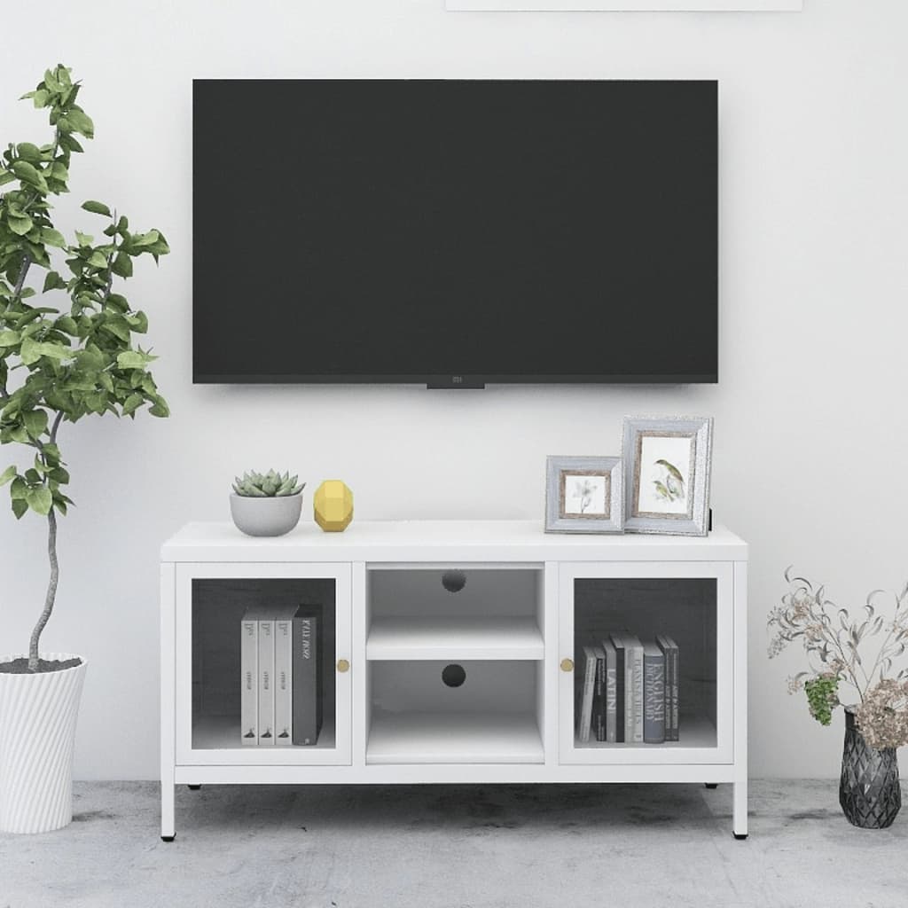 vidaXL TV Cabinet White 41.3"x13.7"x20.4" Steel and Glass