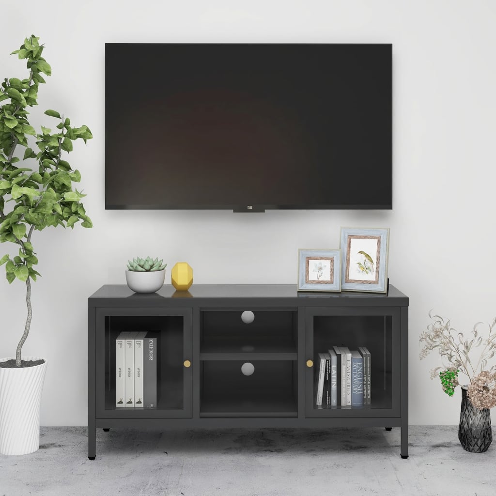 vidaXL TV Cabinet Anthracite 41.3"x13.7"x20.4" Steel and Glass