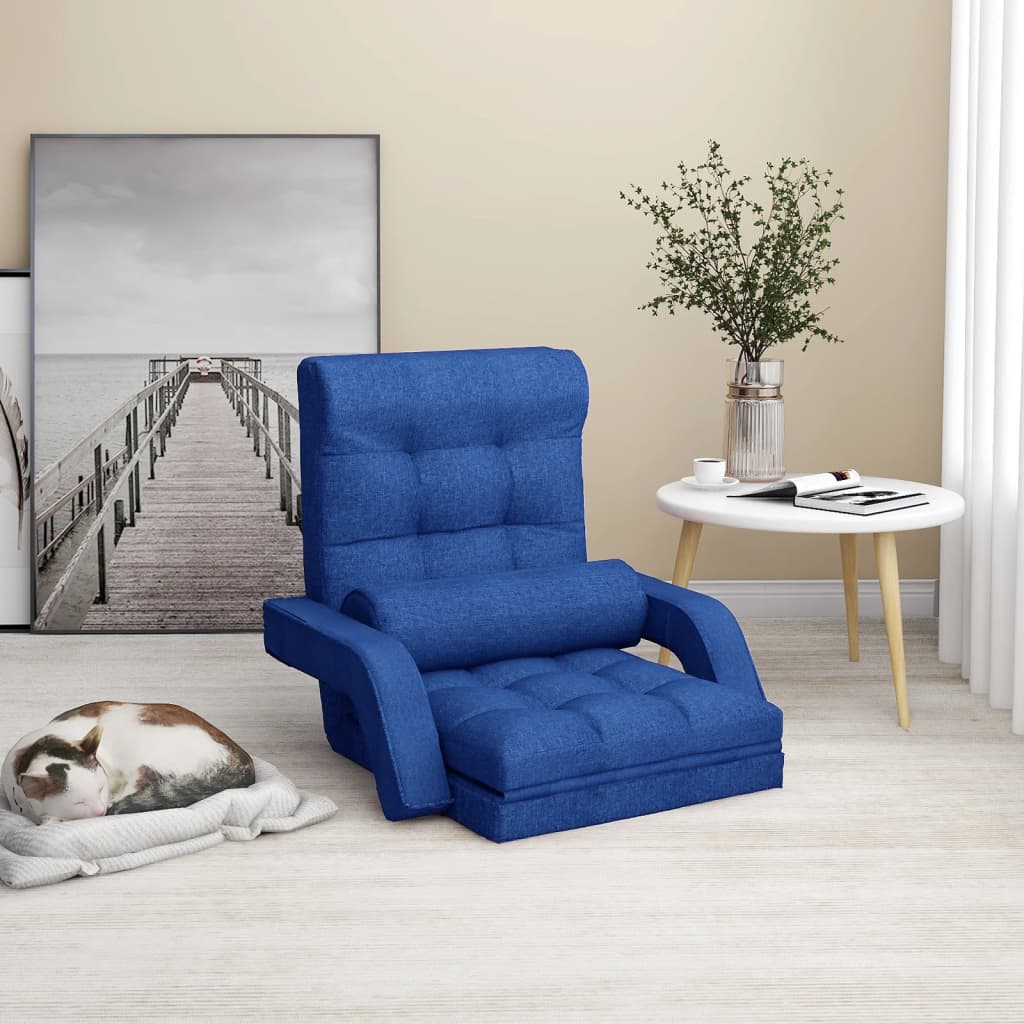 vidaXL Folding Floor Chair with Bed Function Blue Fabric