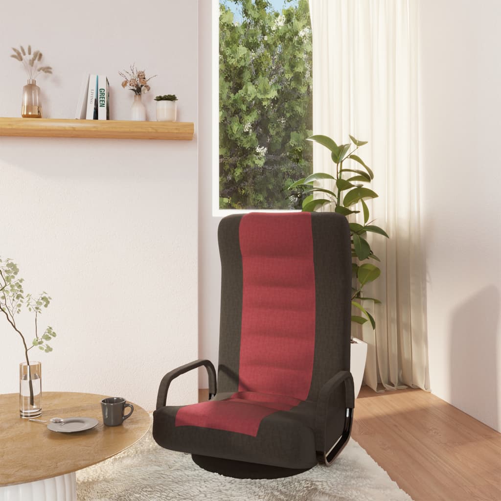 vidaXL Swivel Floor Chair Black and Wine Red Fabric