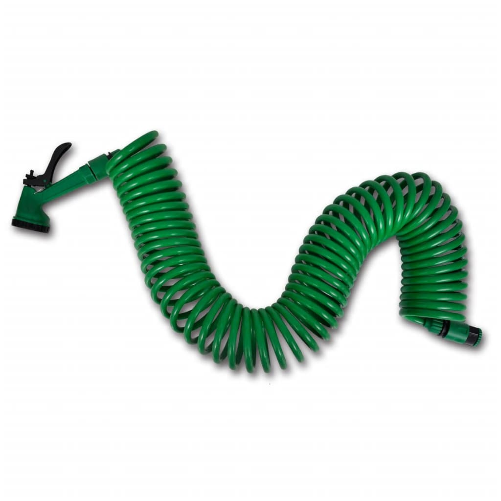Coiled Garden Water Hose Spiral Pipe & Spray Nozzle 49.2 ft