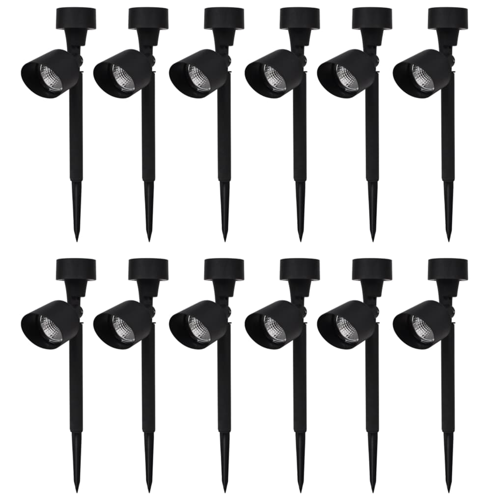 vidaXL Outdoor Solar Powered LED Spotlight Black 12 pcs