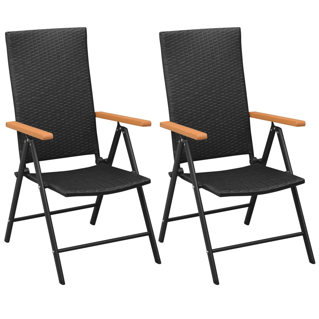 vidaXL Stackable Patio Chairs 2 pcs Poly Rattan Black