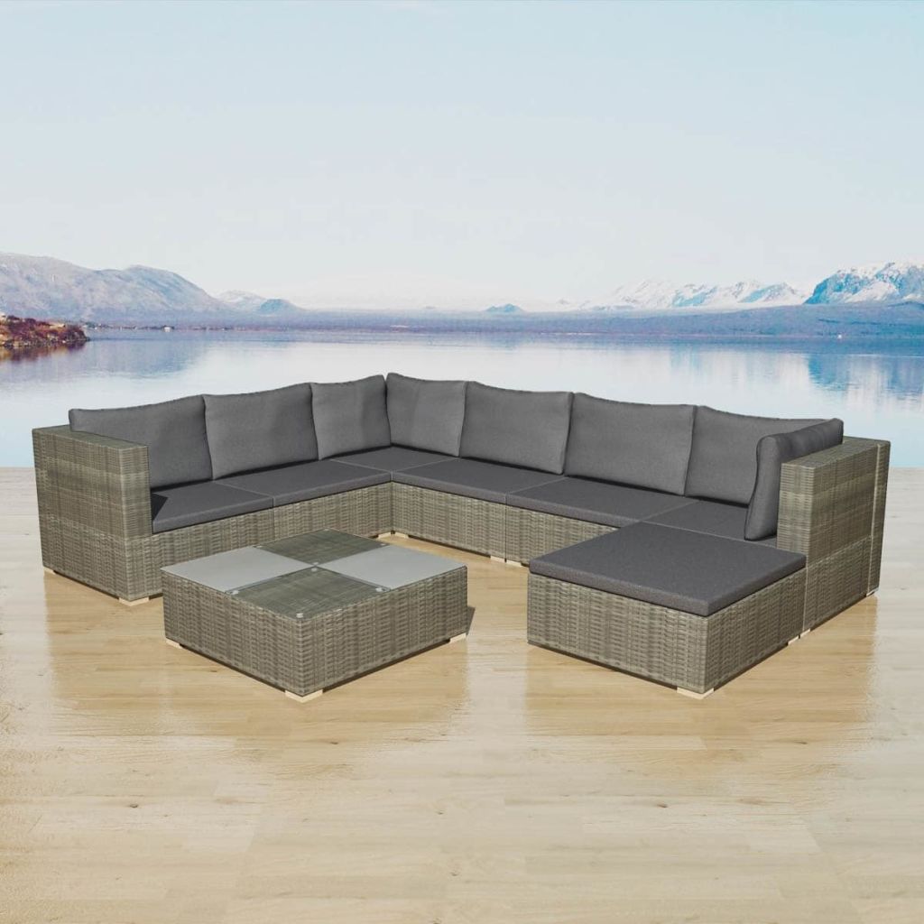 vidaXL 8 Piece Patio Lounge Set with Cushions Poly Rattan Gray