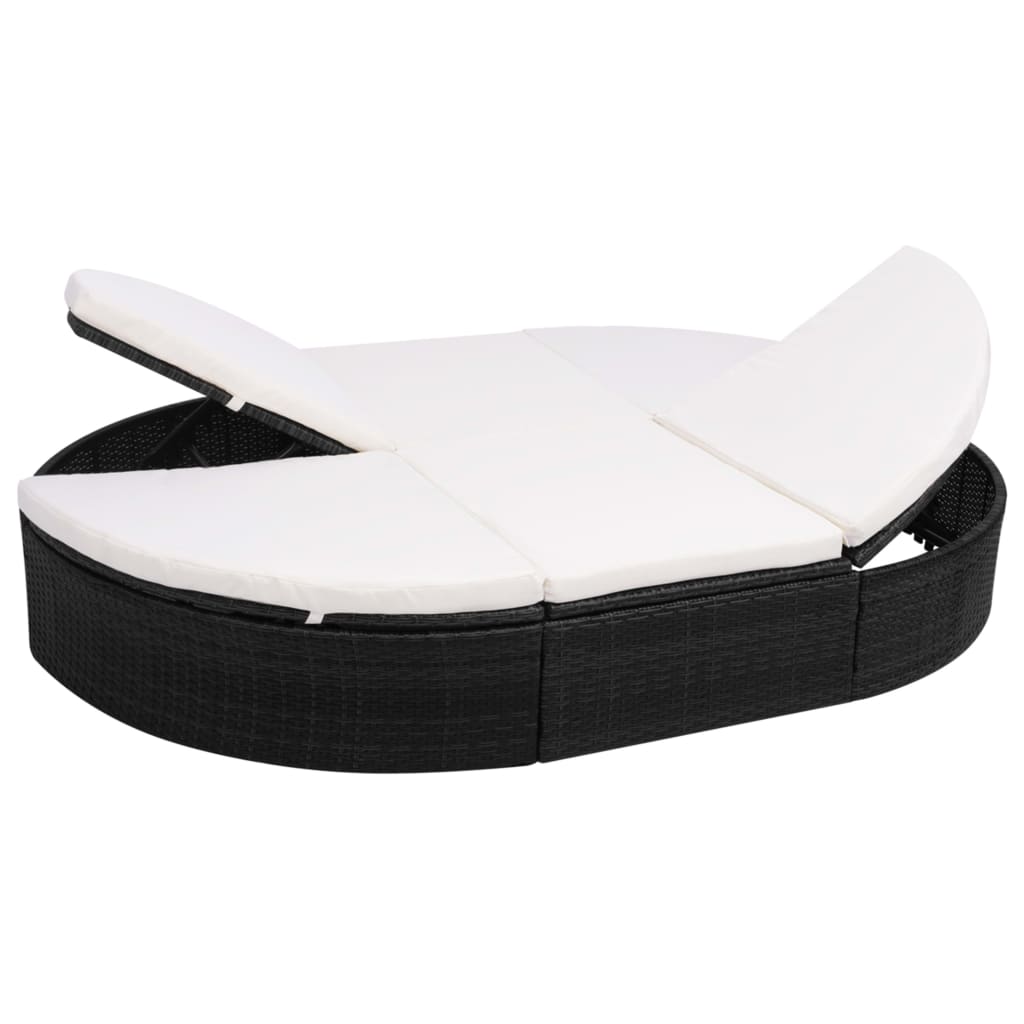 vidaXL Patio Lounge Bed with Cushion Poly Rattan Black