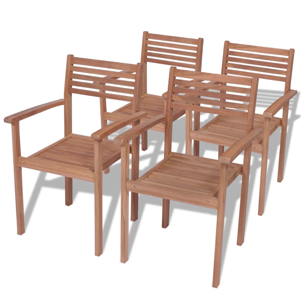 vidaXL Stackable Patio Chairs 4 pcs Solid Teak Wood