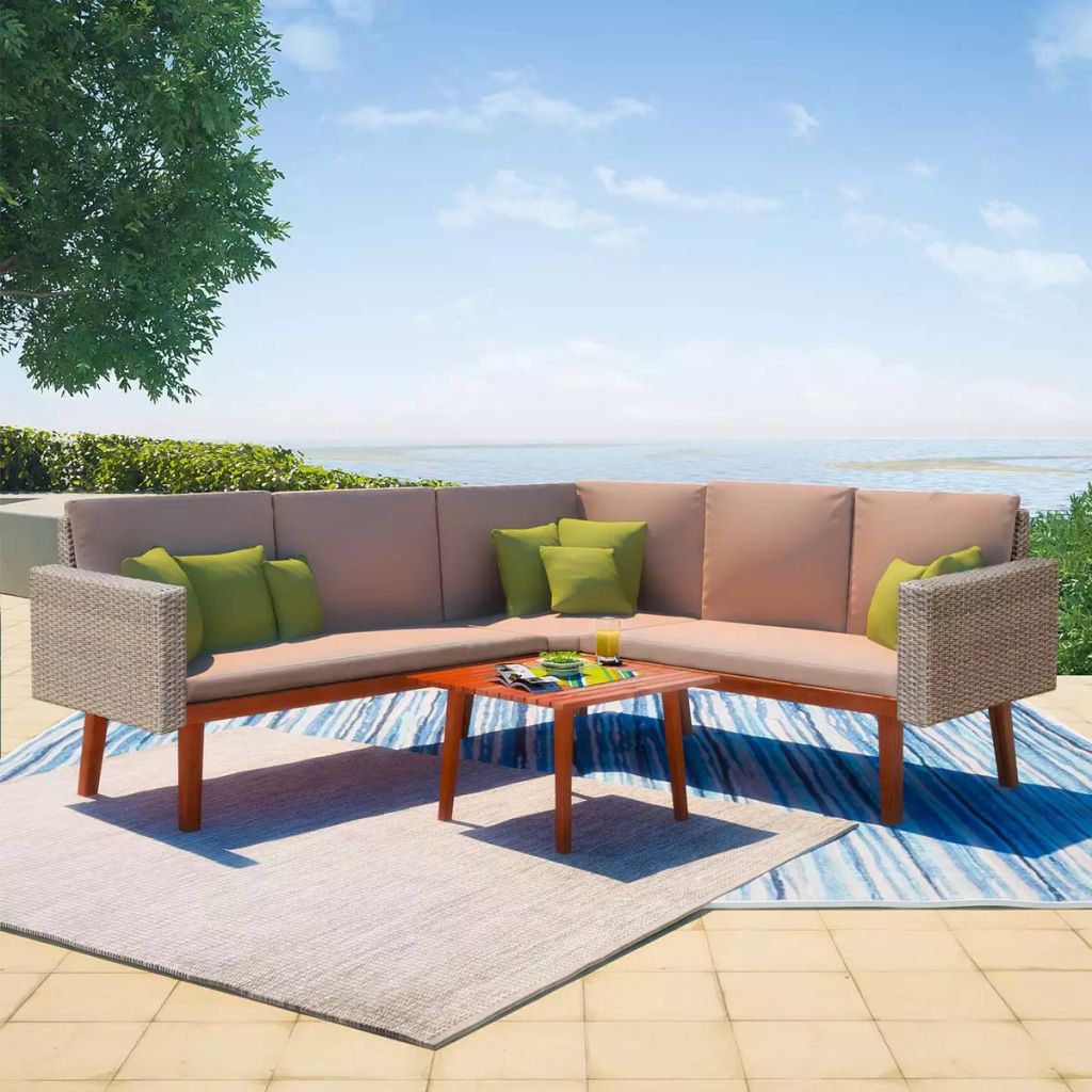 vidaXL 4 Piece Patio Lounge Set with Cushions Poly Rattan Gray