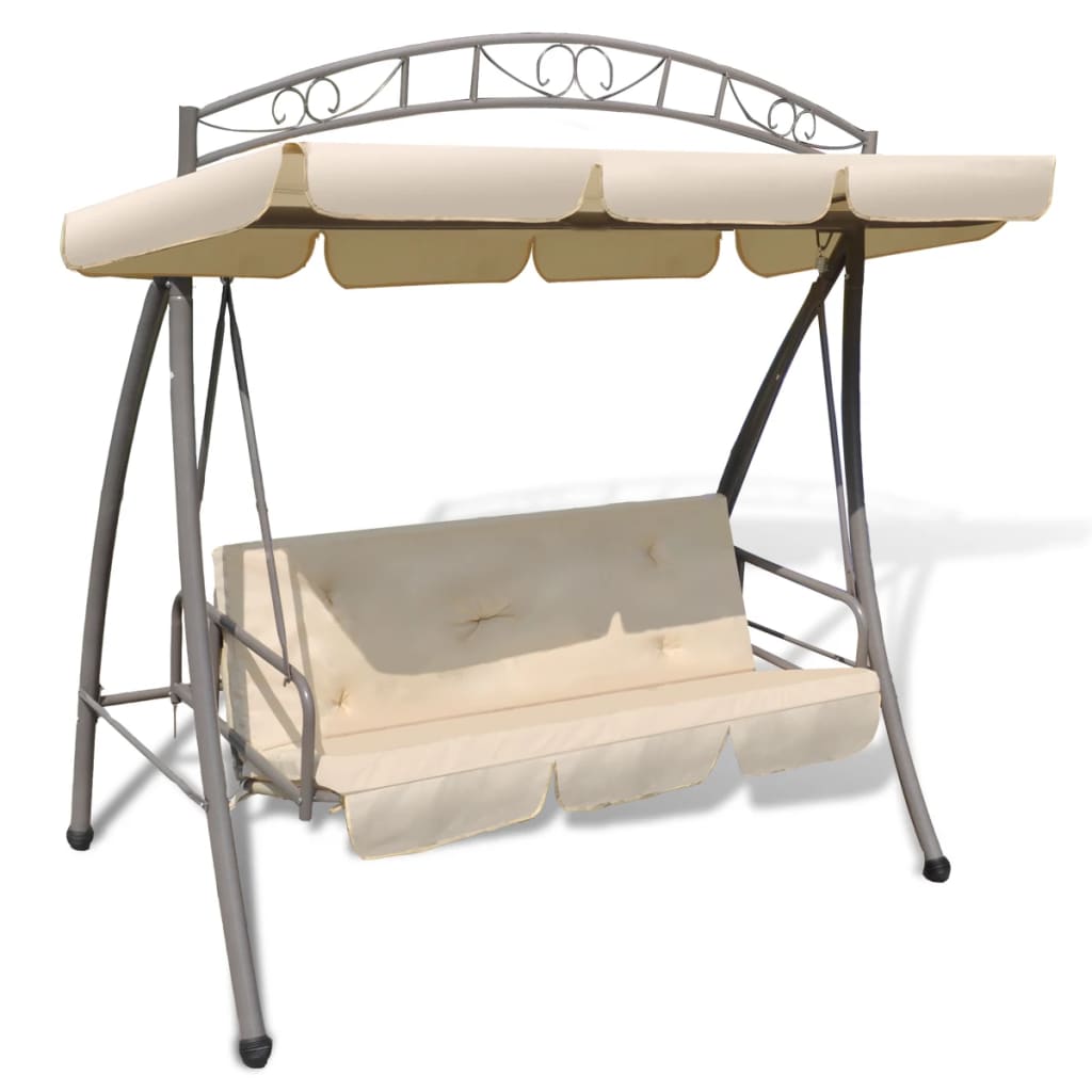 vidaXL Outdoor Convertible Swing Bench with Canopy Sand White