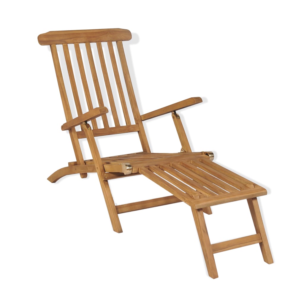 vidaXL Deck Chair with Footrest Solid Teak Wood