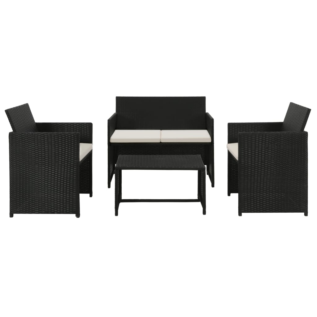 vidaXL 4 Piece Patio Lounge with Cushions Set Poly Rattan Black