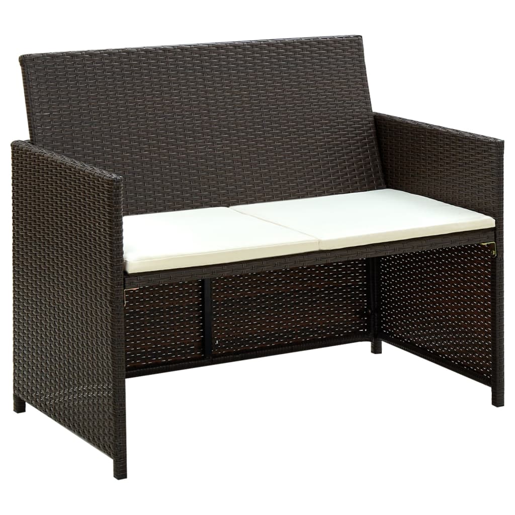 vidaXL 2 Seater Patio Sofa with Cushions Brown Poly Rattan