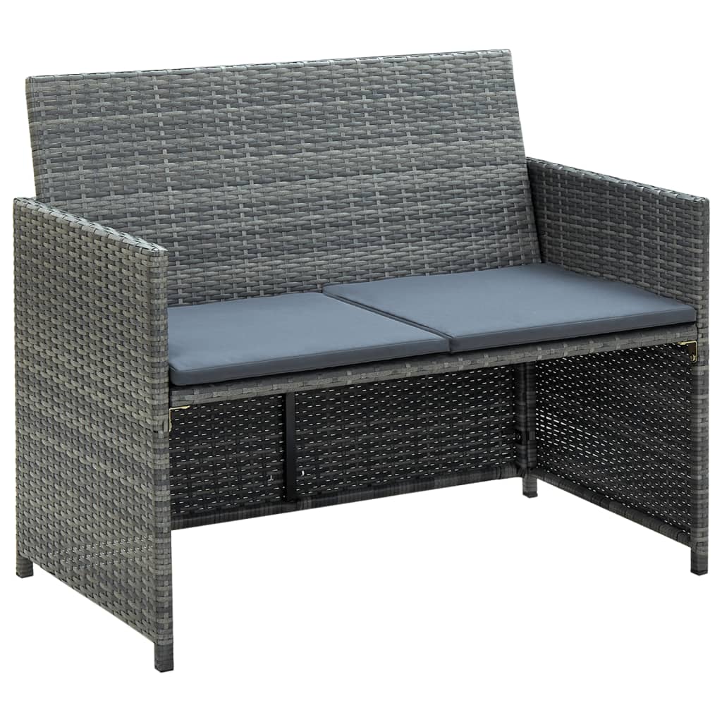 vidaXL 2 Seater Patio Sofa with Cushions Gray Poly Rattan