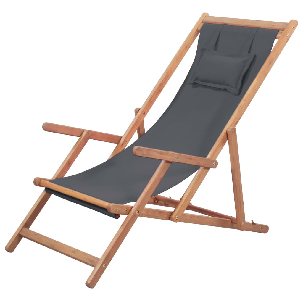 vidaXL Folding Beach Chair Fabric and Wooden Frame Gray