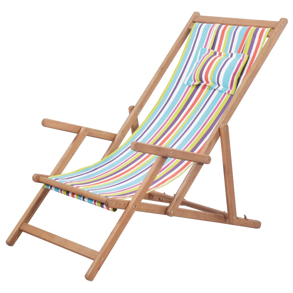 vidaXL Folding Beach Chair Fabric and Wooden Frame Multicolor