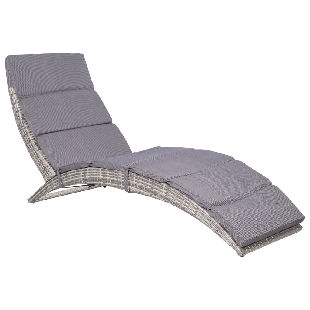 vidaXL Folding Sun Lounger with Cushion Poly Rattan Gray