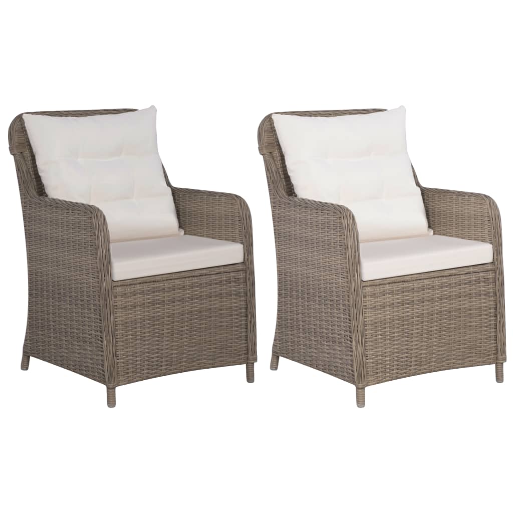 vidaXL Patio Chairs with Cushions 2 pcs Poly Rattan Brown