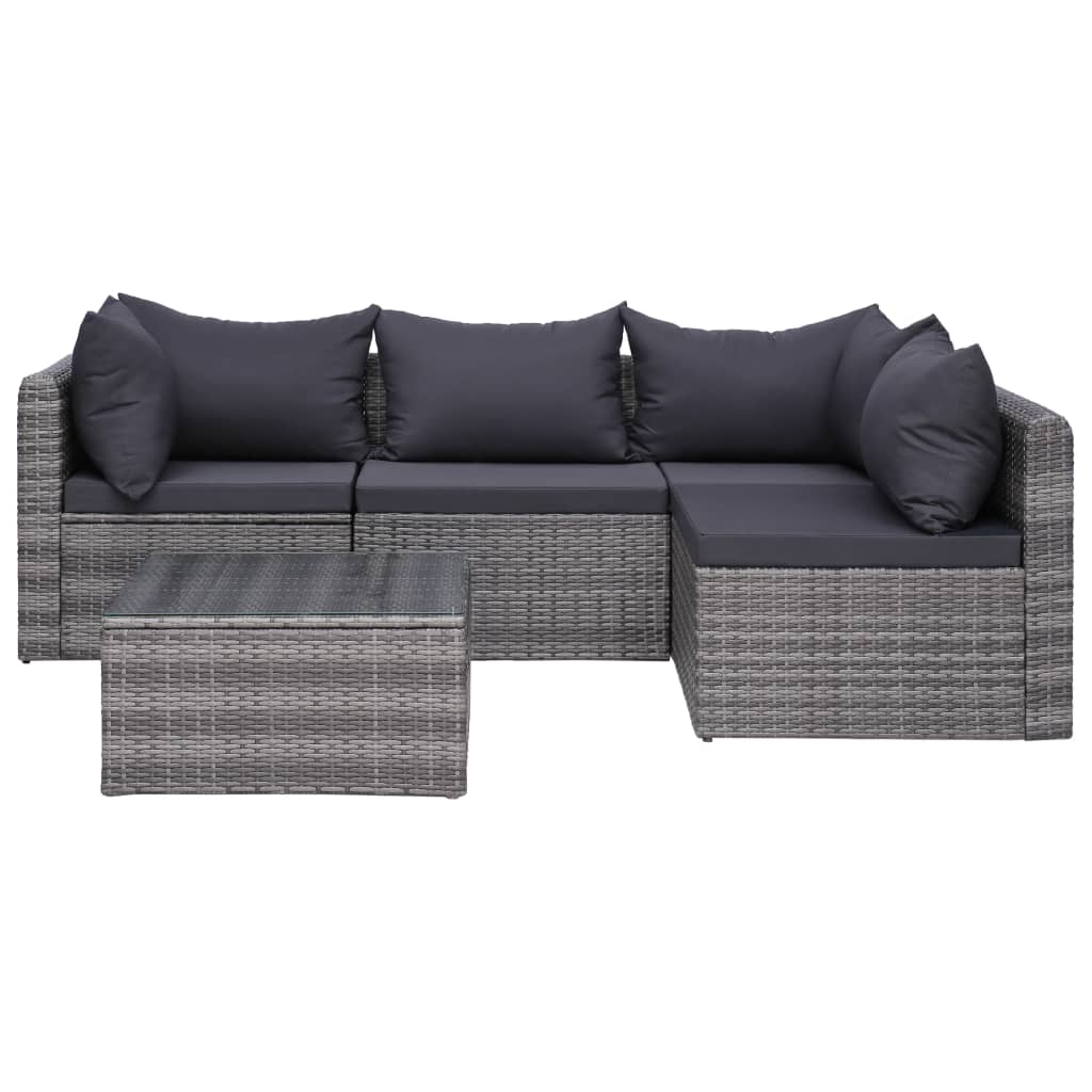 vidaXL 5 Piece Patio Sofa Set with Cushions & Pillows Poly Rattan Gray