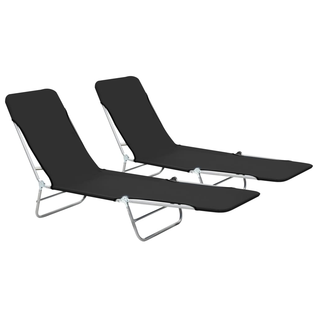 vidaXL Folding Sun Loungers 2 pcs Steel and Fabric Black