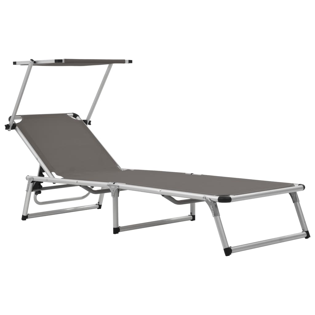 vidaXL Folding Sun Lounger with Roof Aluminum and Textilene Gray