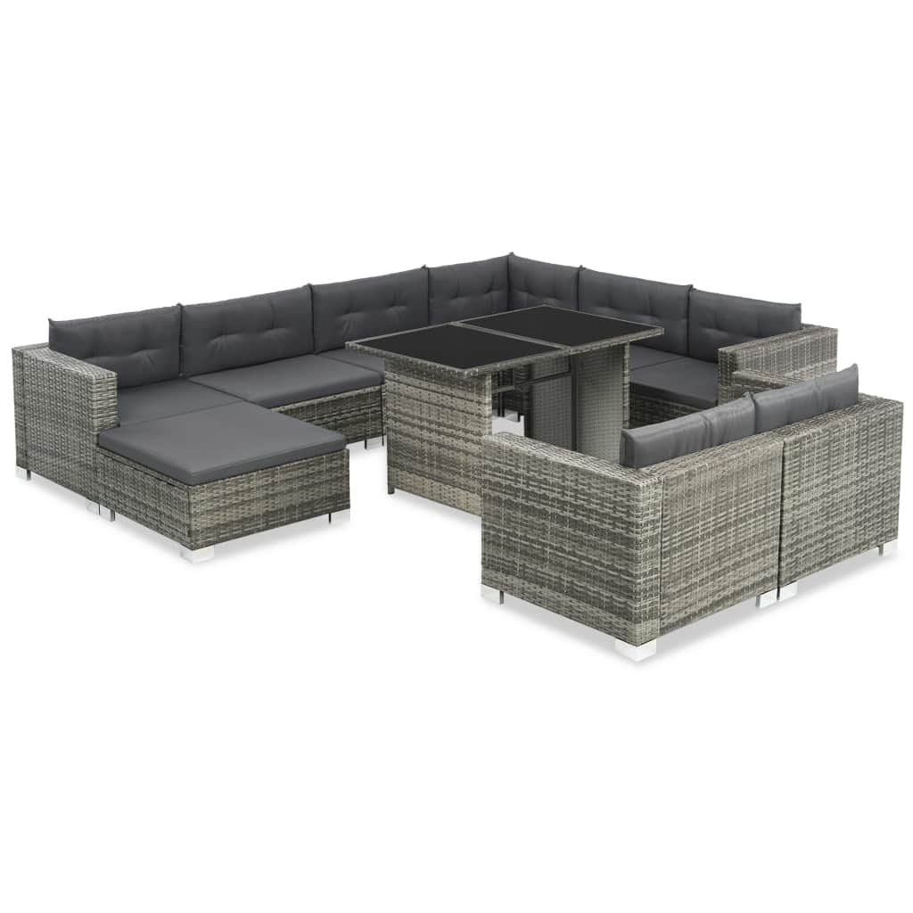 vidaXL 10 Piece Patio Lounge Set with Cushions Poly Rattan Gray