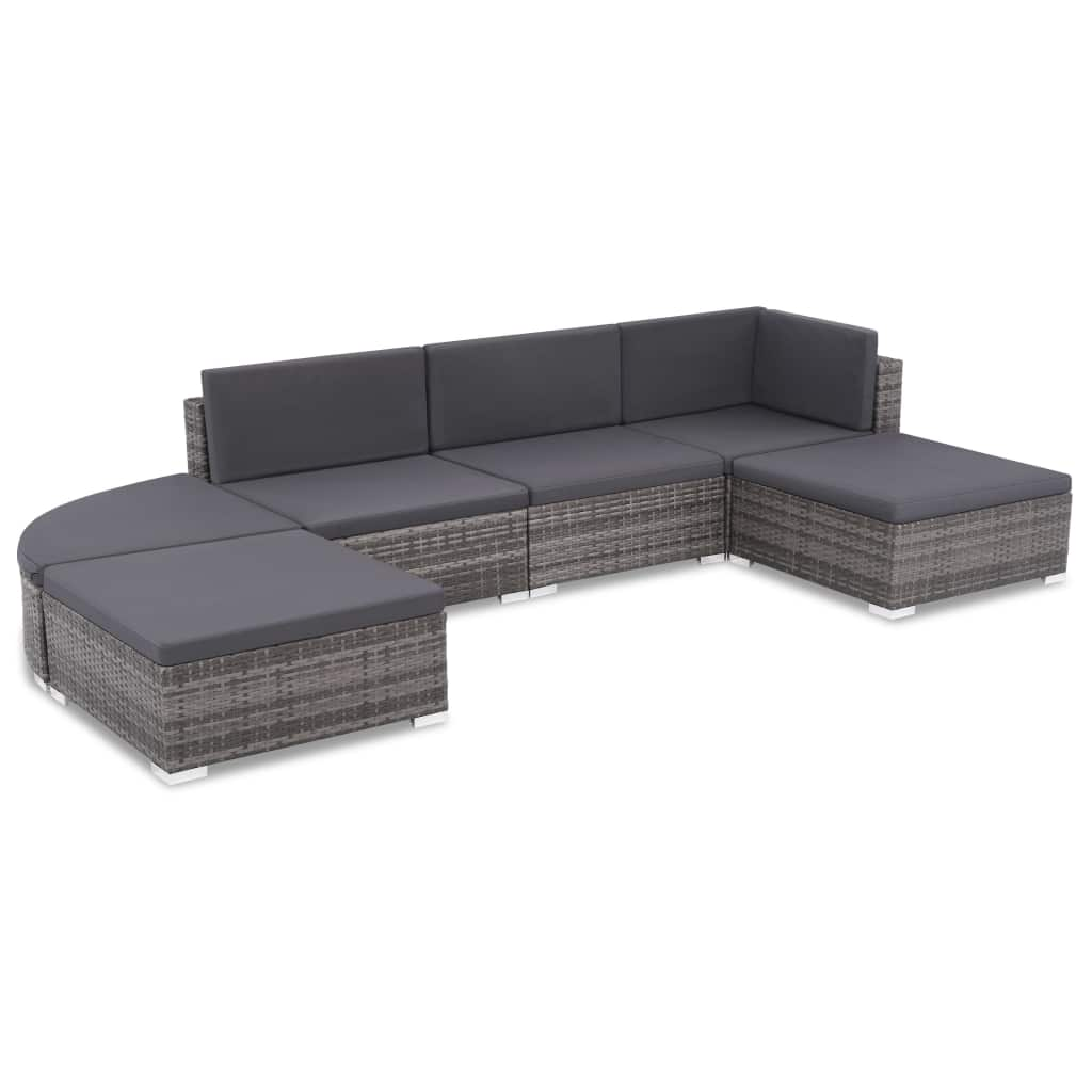 vidaXL 6 Piece Patio Lounge Set with Cushions Poly Rattan Gray