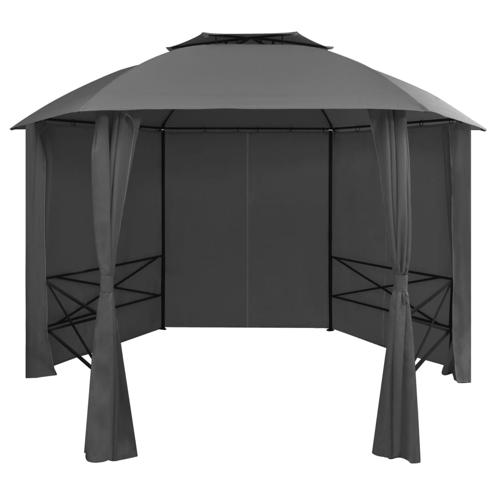 vidaXL Garden Marquee Pavilion Tent with Curtains Hexagonal 11.8'x8.7'