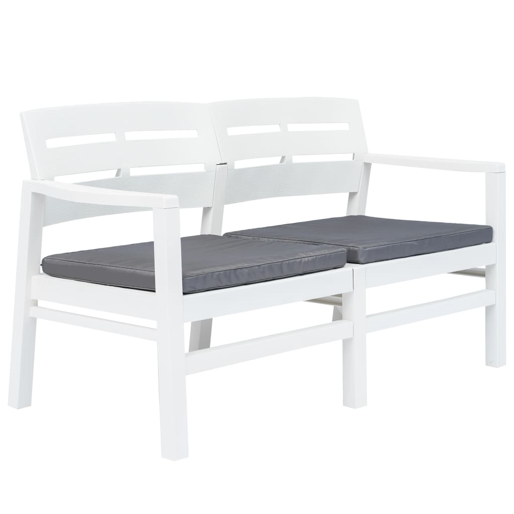 vidaXL 2-Seater Patio Bench with Cushions 52.4" Plastic White