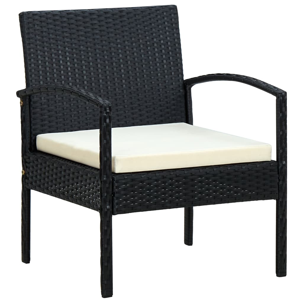 vidaXL Patio Chair with Cushion Poly Rattan Black