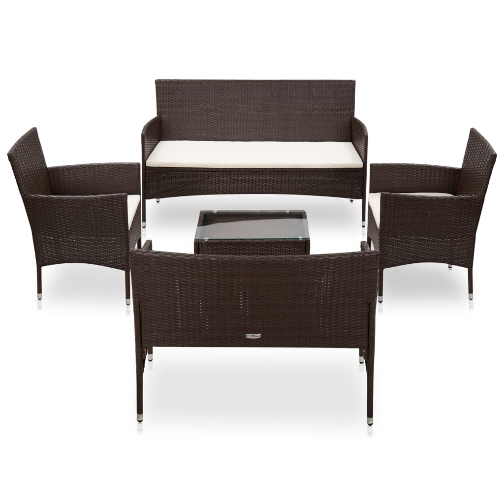 vidaXL 5 Piece Patio Lounge Set With Cushions Poly Rattan Brown