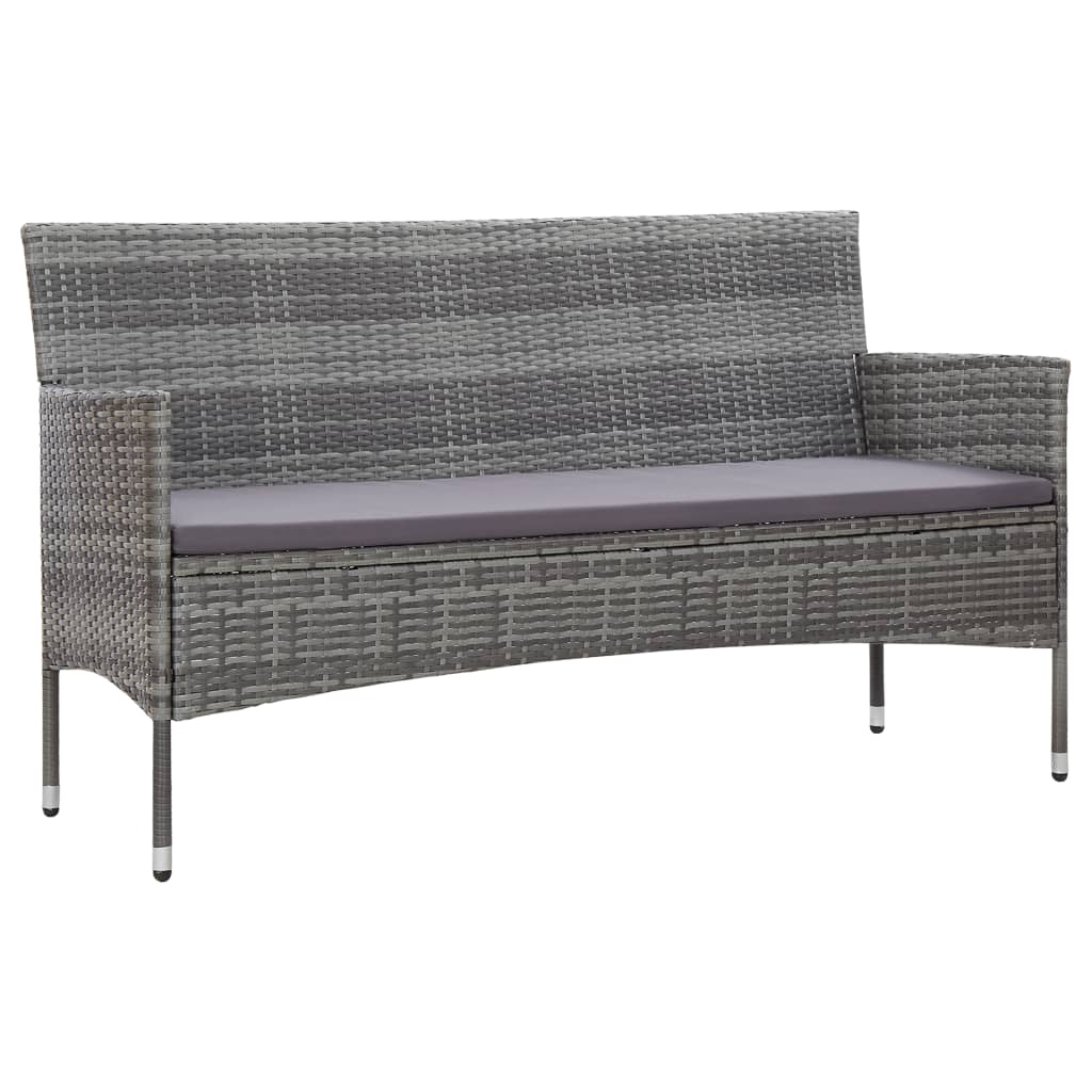 vidaXL 3-Seater Patio Sofa with Cushions Gray Poly Rattan