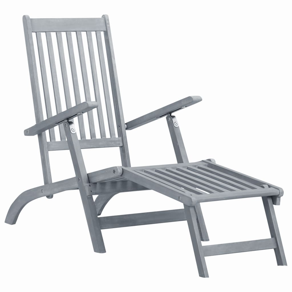 vidaXL Patio Deck Chair with Footrest Grey Wash Solid Acacia Wood