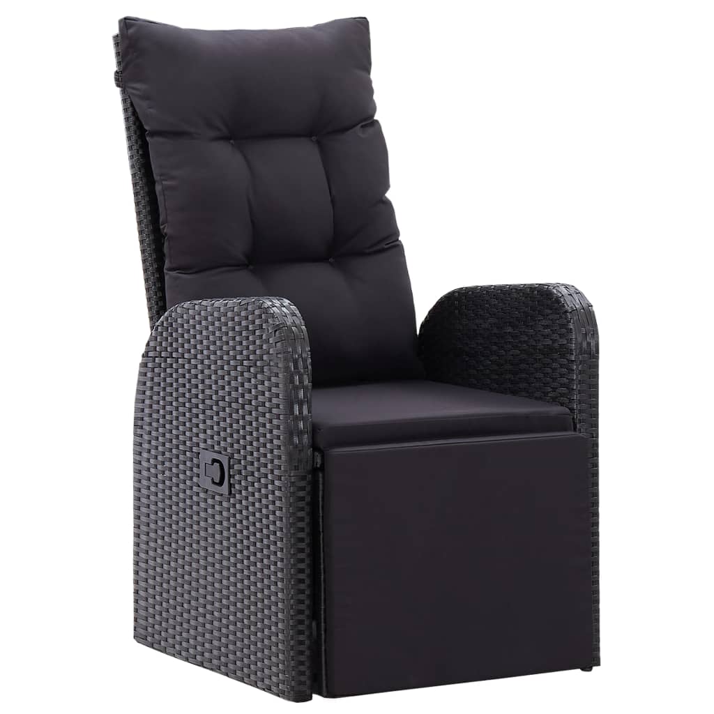 vidaXL Reclining Patio Chair with Cushion Poly Rattan Black