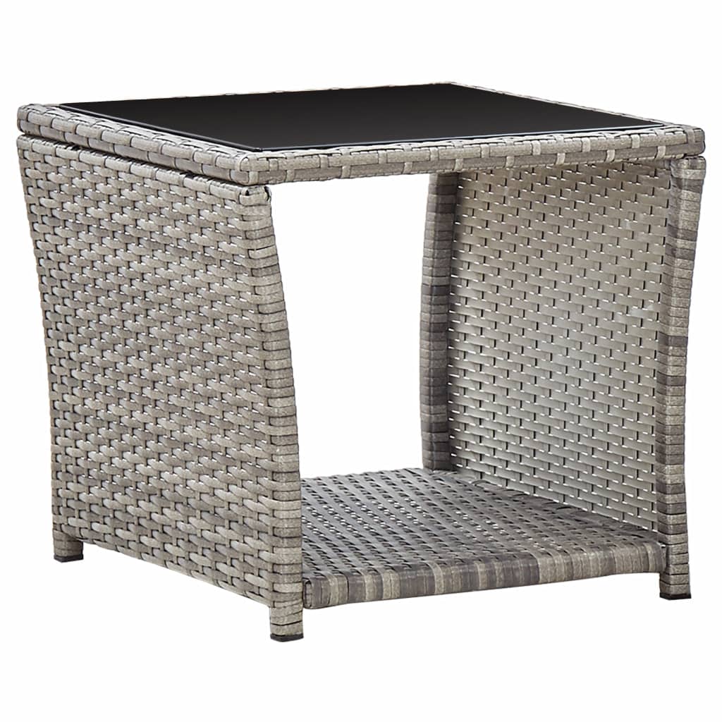 vidaXL Coffee Table Gray 17.7"x17.7"x15.7" Poly Rattan and Glass