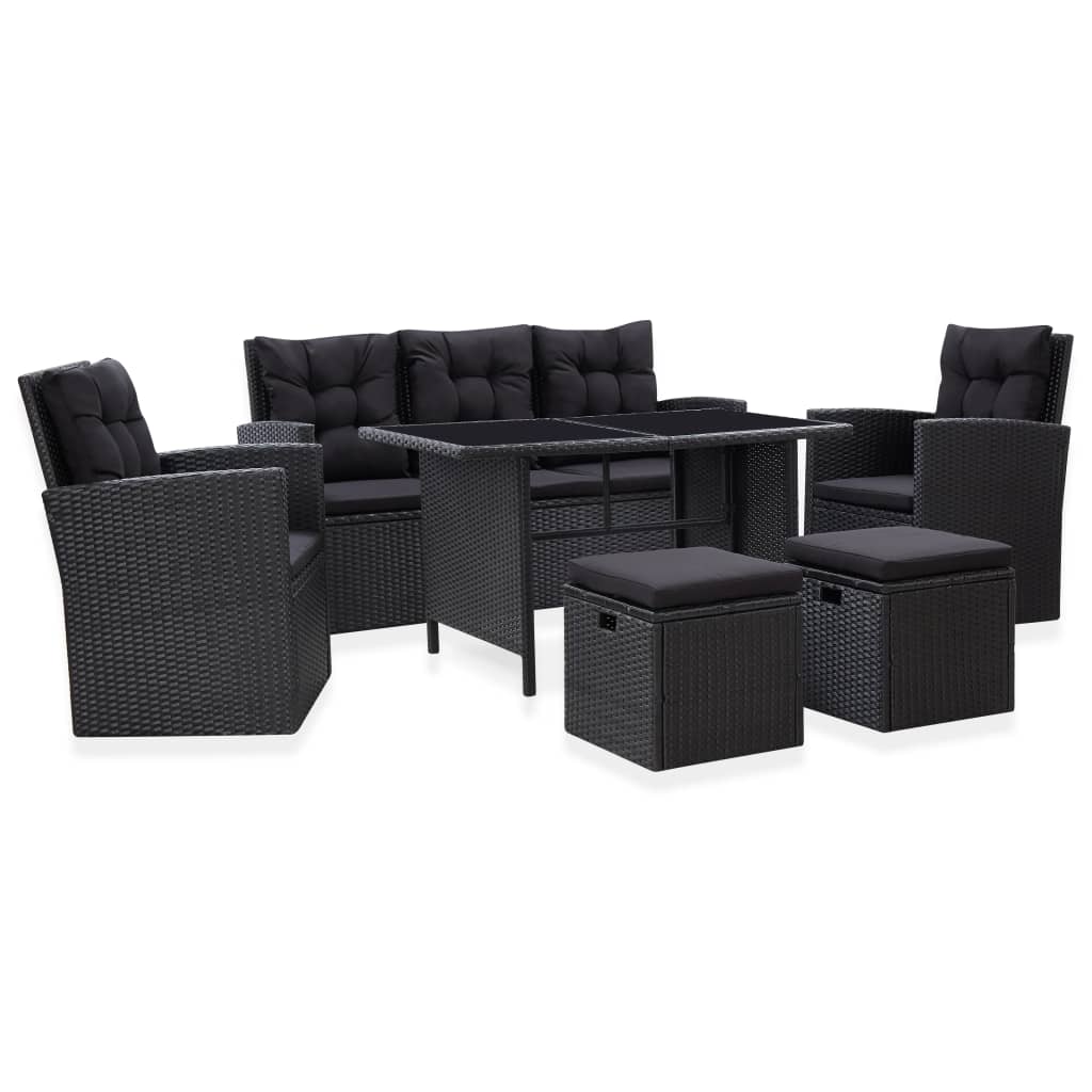 vidaXL 6 Piece Patio Lounge Set with Cushions Poly Rattan Black