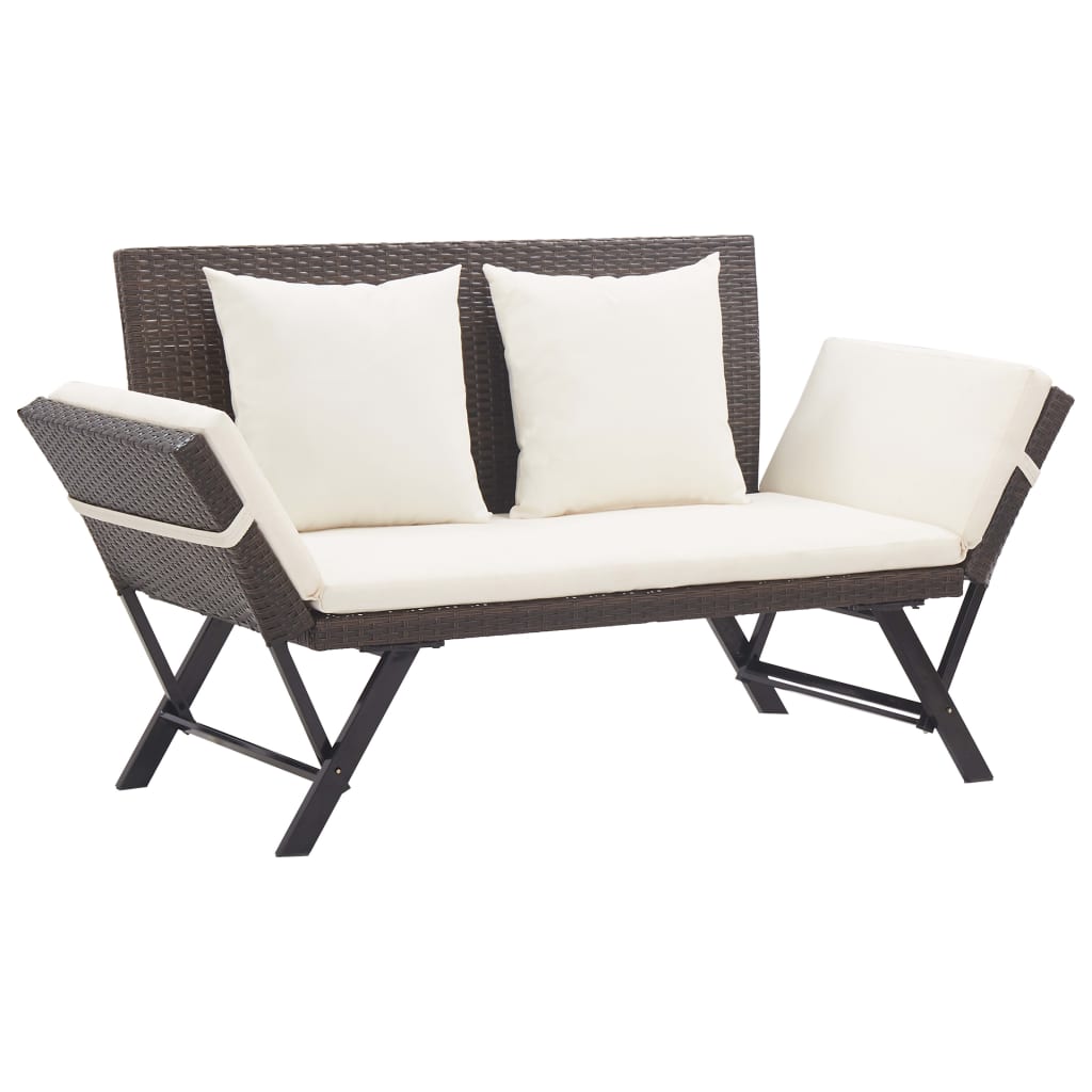 vidaXL Patio Bench with Cushions 69.3" Brown Poly Rattan