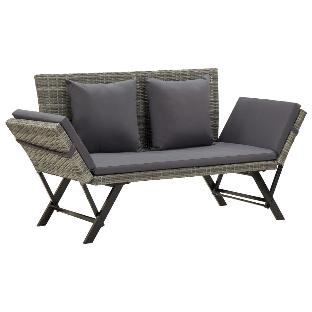 vidaXL Patio Bench with Cushions 69.3" Gray Poly Rattan