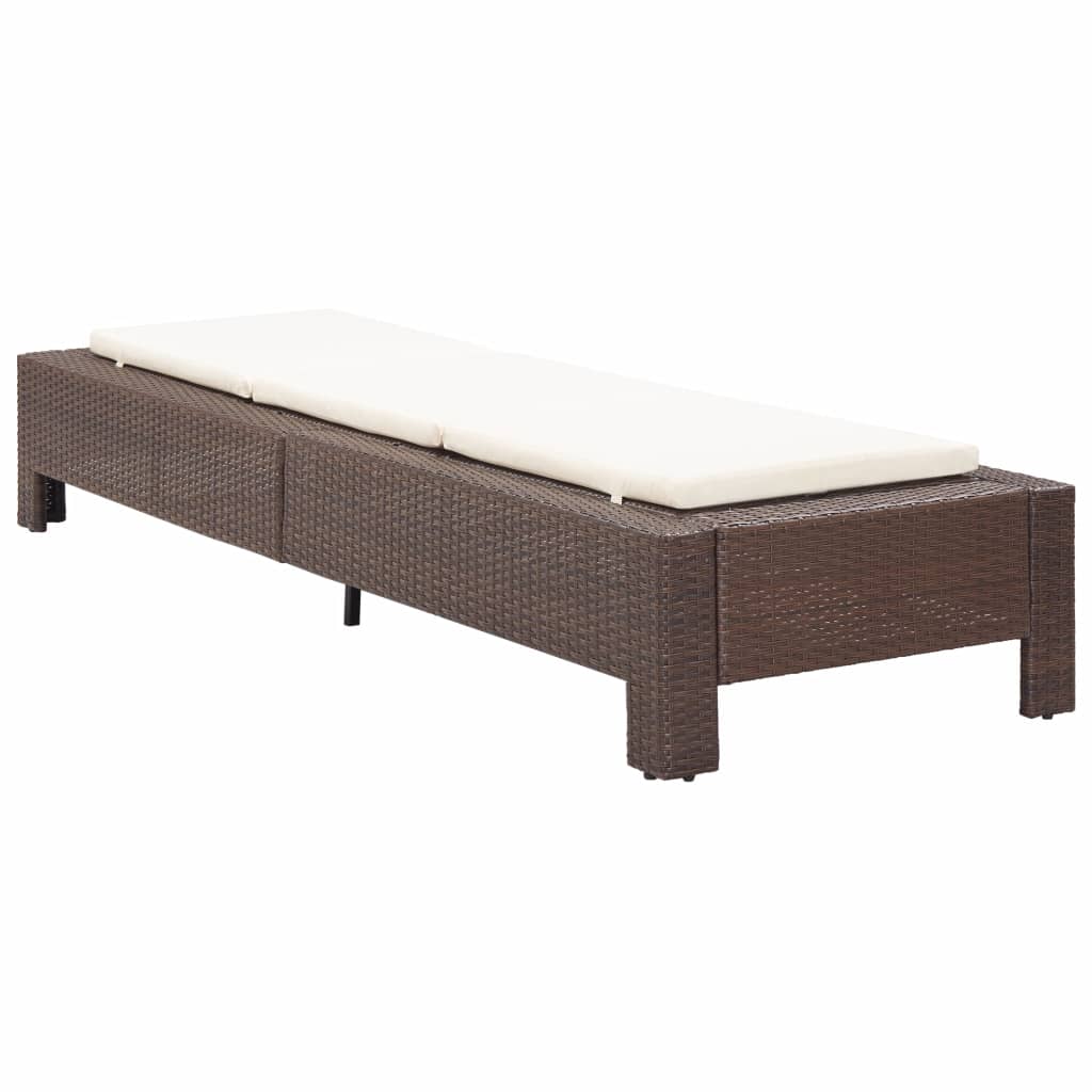 vidaXL Sunbed with Cushion Brown Poly Rattan