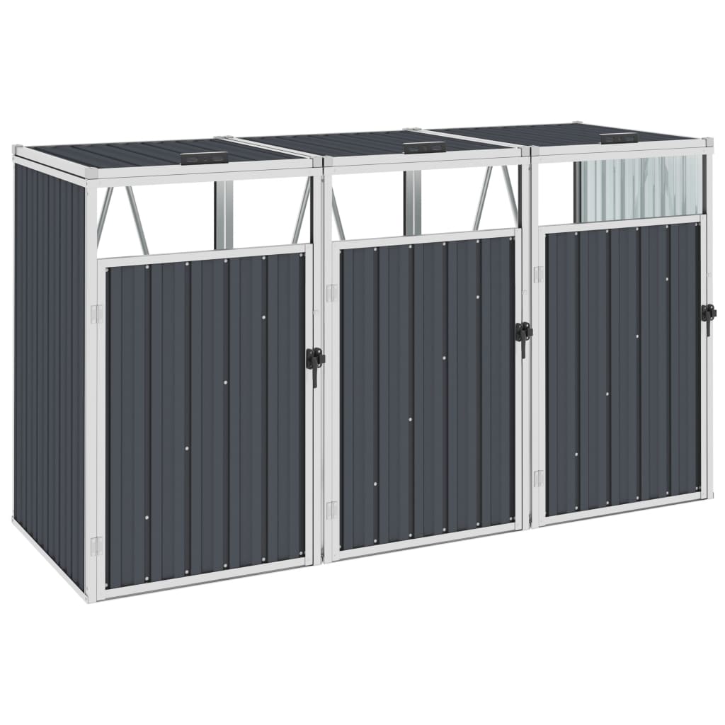 vidaXL Triple Garbage Bin Shed Anthracite 83.9"x31.9"x47.6" Steel