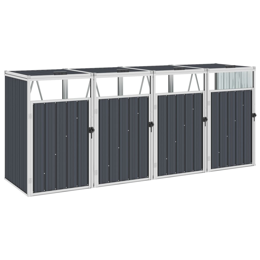 vidaXL Quadruple Garbage Bin Shed Anthracite 112.6"x31.9"x47.6" Steel